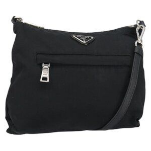 Authentic PRADA Shoulder Bag Nylon Black Silver